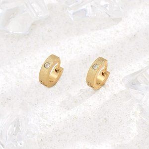 Stainless Steel Rhinestone Hinged Hoop Earring Gold Women Men NWT